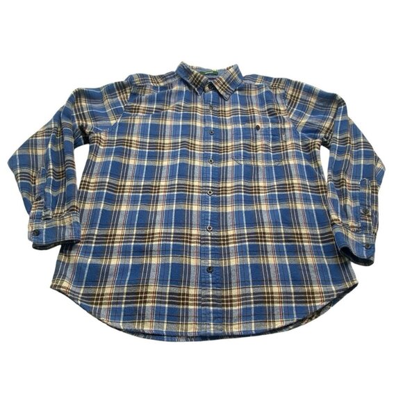 WOOLRICH Men Trout Run Flannel Shirt Blue Sz L Plaid Long Sleeve Outdoors 93-3 - Picture 1 of 11